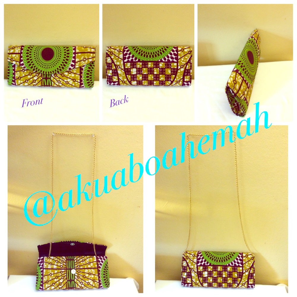 Ankara/African print clutch w/ gold link strap